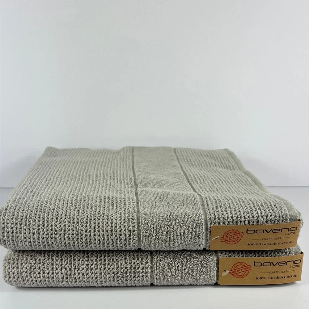 2 Pc Baveno Home Bath Towel Set Taupe Waffle Design 100% Turkish Cotton NEW